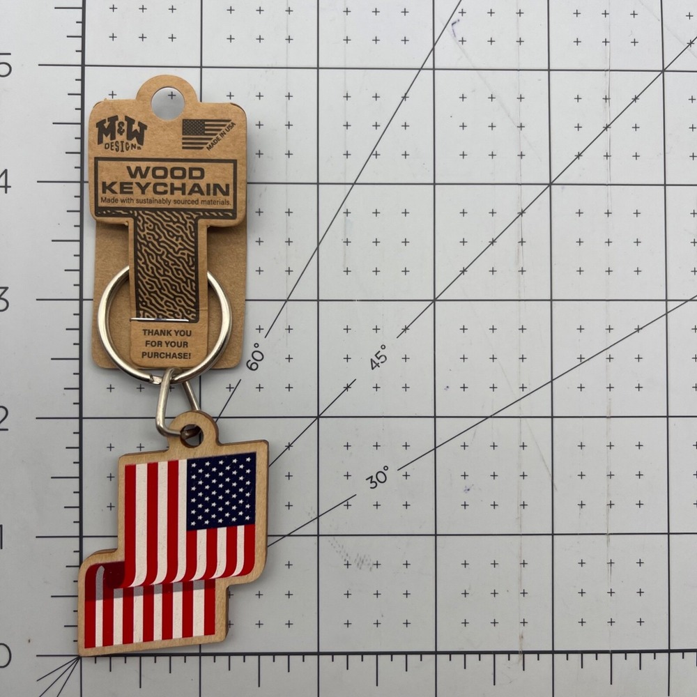 Metal and Wood Co Key Chain Travel Flag USA Stars and Stripes Patriotic American